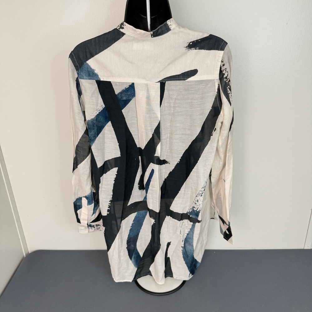 Billy Reid Women's Abstract Print Long Sleeve Button Front Top White Black XS - Picture 5 of 5